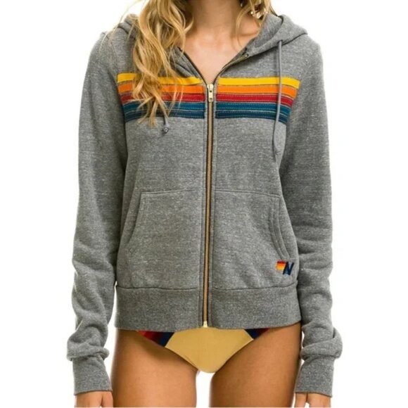 Aviator Nation 5 Stripe Hoodie - Gray - Large - Picture 4 of 7